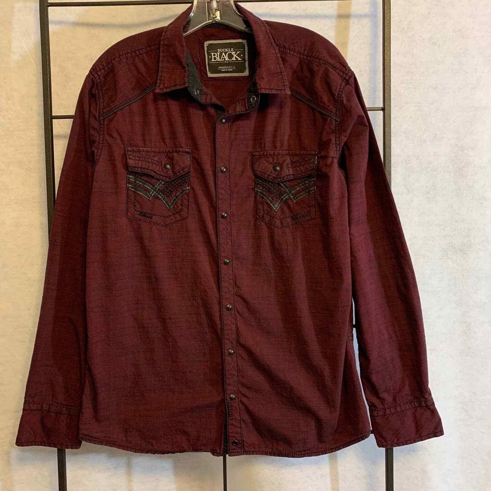 Buckle Black Men's Embroidered Shirt‎ Size Large